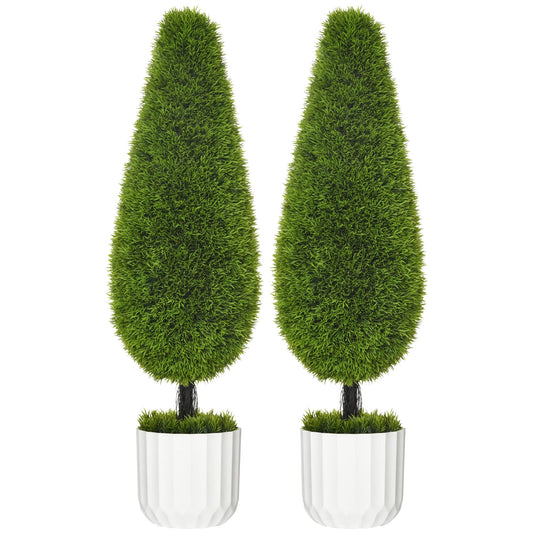 HOMCOM 2er-Set Zypressen Kunstbaum 90cm UV-Schutz. Zwei 90cm hohe, grüne Kunst-Zypressen zur UV-beständigen Deko im Innen- oder Außenbereich.