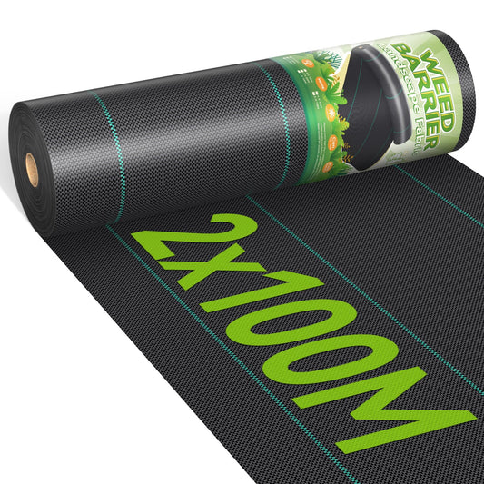 iropro Unkrautvlies Rolle reissfest 2m x 100m - 90g/m². Schwarze, gewebte Geotextil-Rolle. Hemmt Unkrautwachstum unter Mulch und Kies.