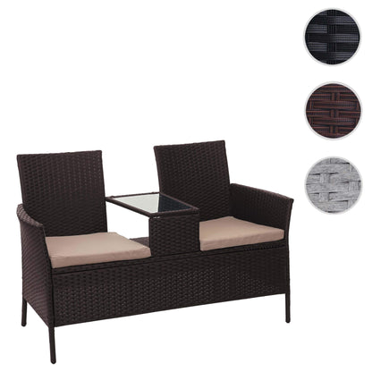 Mendler Poly-Rattan Sitzbank mit Tisch HWC-E24 132cm – Braun