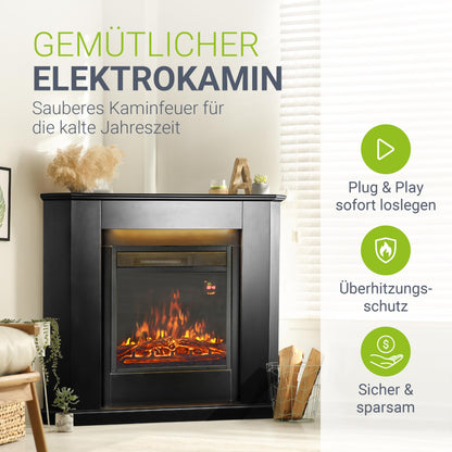 Juskys Elektrokamin 2000W Eckkamin Schwarz mit Heizung