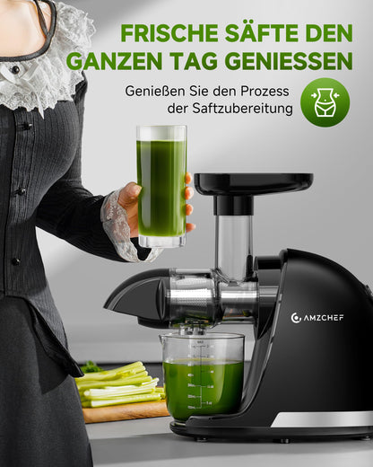 AMZCHEF Slow Juicer Saftpresse für Gemüse Obst - Mattschwarz