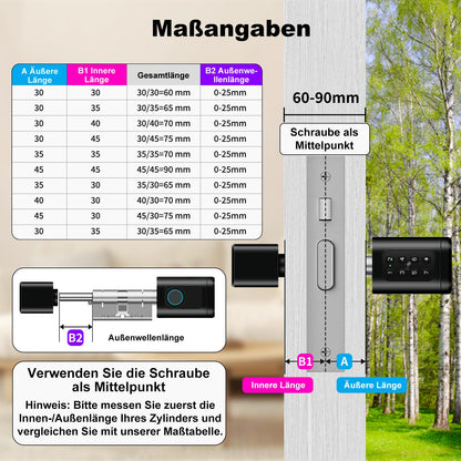 Elektronisches Türschloss Fingerabdruck Haustür – verstellbar 60-90mm