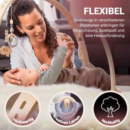 AMAZING Baby Spielbogen Holz Montessori Spieltrapez mit Spielzeug