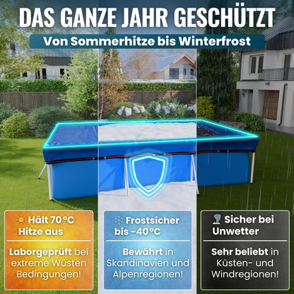 Planenfux Poolabdeckung rechteckig 400 x 200 cm, 2-in-1 PE-Plane