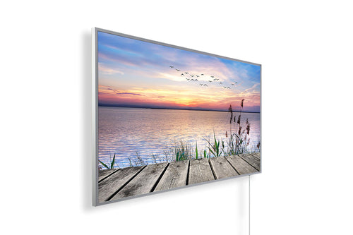 EcoHeat Infrarot Bildheizung 1200W – Weisser Rahmen. Rechteckig, weisser Rahmen. Erzeugt effiziente Infrarot-Wärme für Räume.