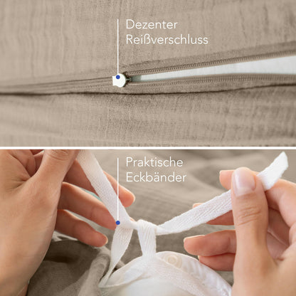 Dreamzie Musselin Bettwäsche Set 135x200 cm - Taupe