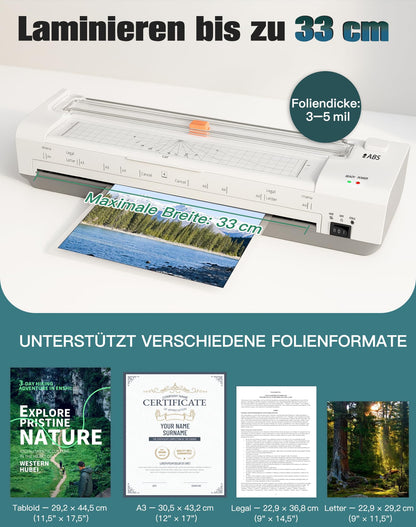 A3 Laminiergerät Heiss/Kalt Auto-Einzug – 10-in-1 Set Weiss