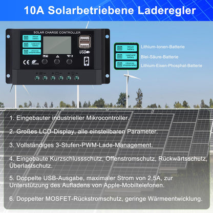 【50W Solarpanel 12V Kit】DERUXI 50 W 12V Wohnwagen Solar Panel Kit: Monokristallines Solarpanel 50W mit 10A Solarladeregler+4 Pcs 5FT Verlängerungskabel,PV Modul Solarmodule für Caravan RV Camper Boot