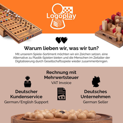 LOGOPLAY Hus Mancala Steinchenspiel aus Samena-Holz mit Edelsteinen