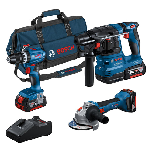Bosch Professional Akku-Combo-Kit GSB 18V-45 + GBH 18V-22 + GWS 18V-8 mit Werkzeugtasche