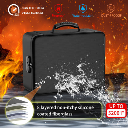 Tamfile Feuerfeste Dokumentenbox mit Schloss, wasserdicht, schwarz