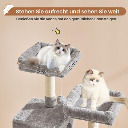 MSmask Katzenbaum 160 cm, Kratzbaum mit Höhlen & Hängematte, Hellgrau