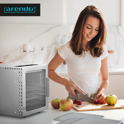 Arendo Dörrautomat Edelstahl – 8 Fächer, 500W Lebensmittel Dehydrator