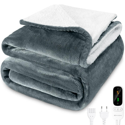 MYCARBON Heizdecke Elektrisch 180x160cm – Hellgrau. Rechteckige, hellgraue Decke für elektrisch gesteuerte Wärme auf Couch oder Bett.