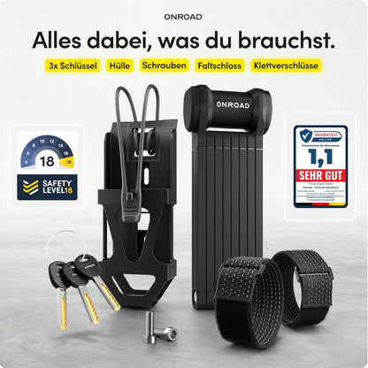 ONROAD Onlock Ultra Faltschloss 120 cm ART-zertifiziert mit Halterung