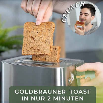 WALDWERK Design Toaster – Edelstahl Eiche mit Brötchenaufsatz 2 Scheiben