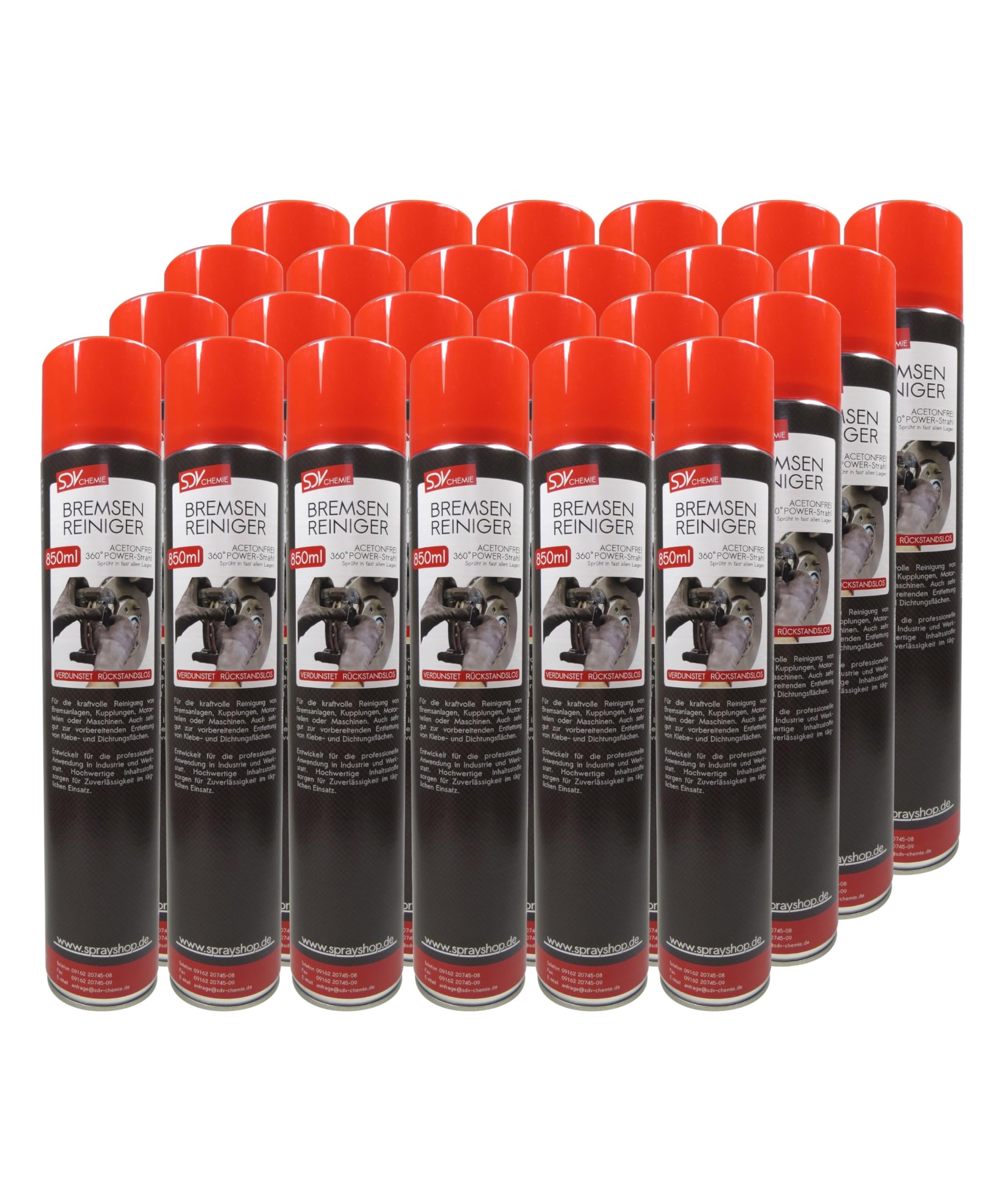 SDV Chemie Bremsenreiniger Power Spray Teilereiniger 24x 850 ml: Silberne Spraydose. Entfettet Bremsen und Bauteile rückstandsfrei.