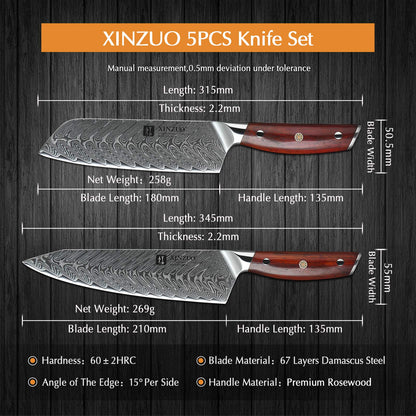 XINZUO Yi Serie Küchenmesser Set - 5tlg. VG10 Damast