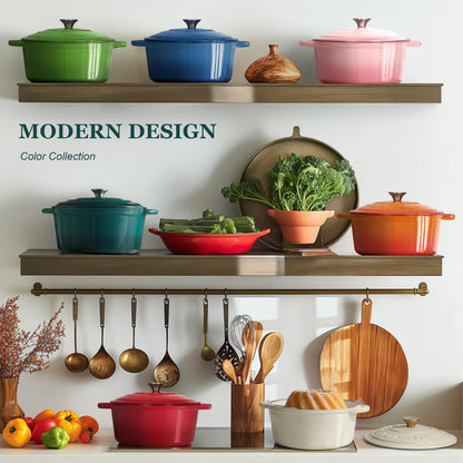 Overmont Gusseisen Bräter Emaille Schmortopf 28cm Seeblau