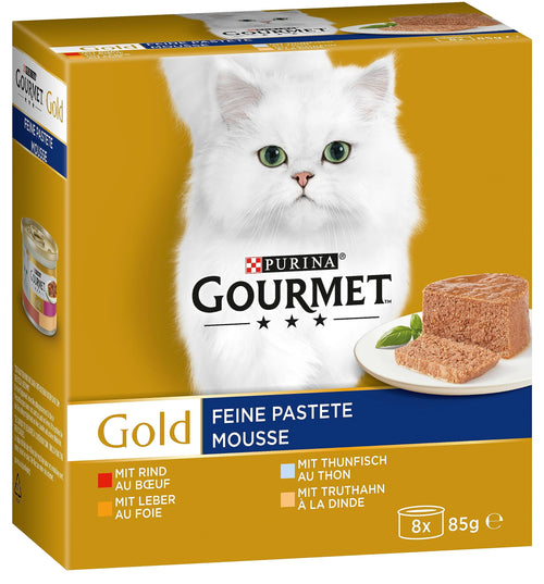 Gourmet Gold Feine Pastete Katzenfutter Sorten-Mix 96 x 85 g, Nassfutter in Dosen