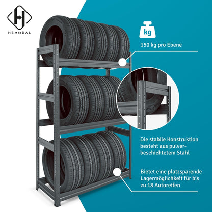 HEMMDAL Schwerlast Reifenregal 450kg - 18 Reifen Graphitgrau