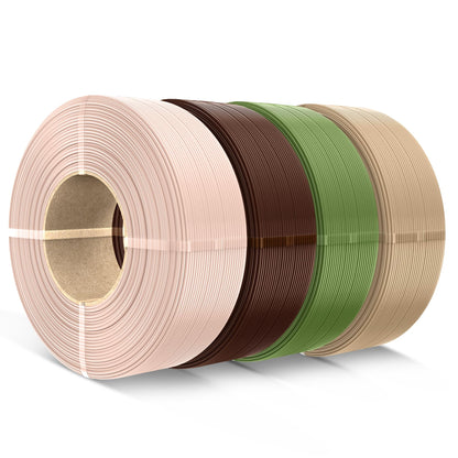 SUNLU PLA Nachfüllfilament 1,75 mm, 4 x 1 kg, 4 Farben in den Farben Haut, Kaffeebraun, Olive und Eiche