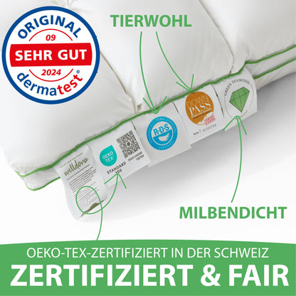 Welldora Premium Daunenfedern Kopfkissen ergonomisch 40x80 – mittelfest