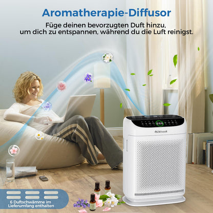 ZXBEER Luftreiniger Allergiker HEPA-Luftreiniger mit CADR 400m³/h（260m²）,zweiseitiger Filtration und waschbarem Filter,20dB Nachtmodus, Timer,Luftreiniger für Haustiere,Schlafzimmer,Staub,Pollen,Weiß