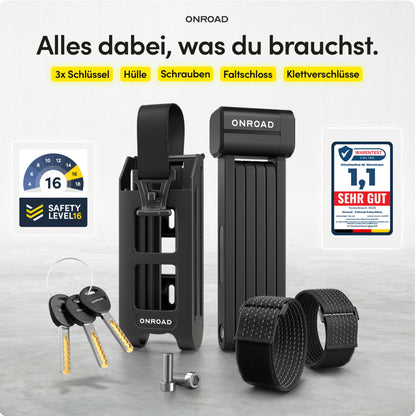 ONROAD Onlock Pro Faltschloss 85 cm – Fahrradschloss mit Halterung