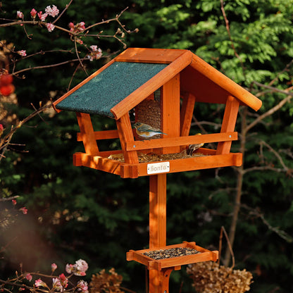 lionto Vogelhaus aus Tannenholz mit Ständer und wetterfestem Dach