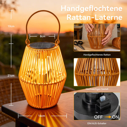 Ollny Solarlaternen für Aussen, 2er-Set Rattan-Optik, IP44, warmweiss