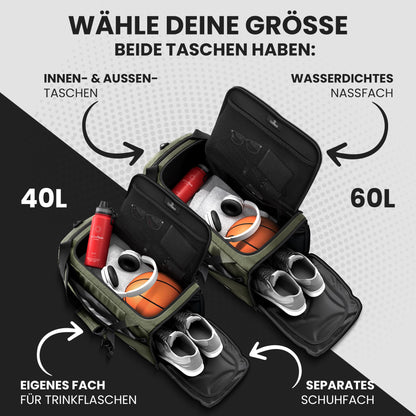 BeMaxx Sporttasche GR3 mit Rucksackfunktion, Schuhfach, 40 L, Grün