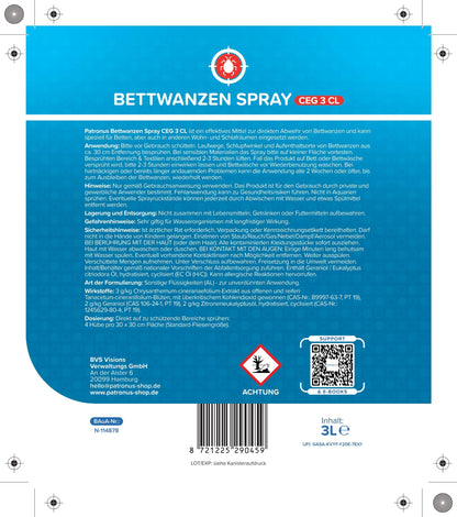 Patronus Bettwanzen-Spray Abwehr - 3L Eukalyptus-Zitrus