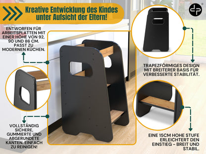 defiPad Lernturm Montessori ab 1 Jahr - Schwarz/Eiche