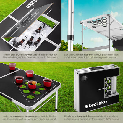 tectake Bierpong Tisch klappbar mit Eisfach, 100 Becher und 6 Bälle
