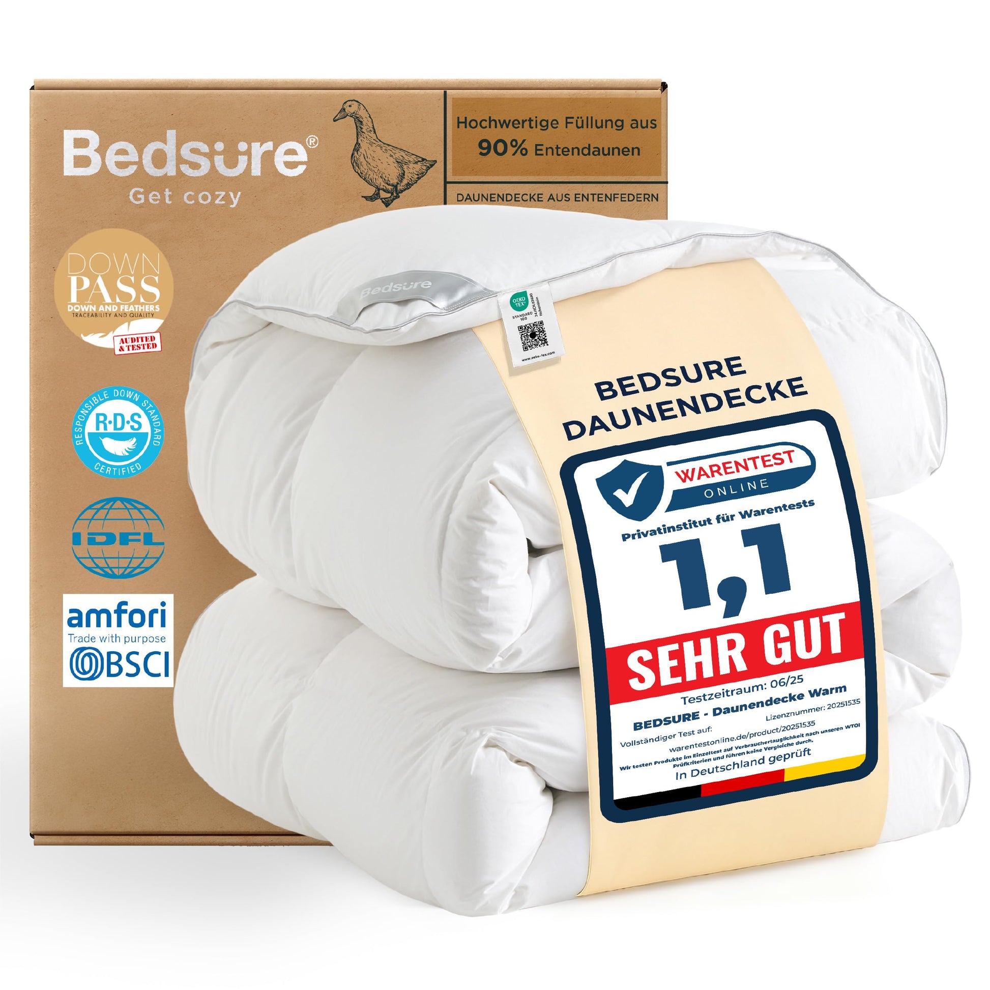 BEDSURE Daunendecke 155x220 Winterdecke 90% Daunen - Weiss. Gesteppte Decke für warmen Schlaf im Winter.