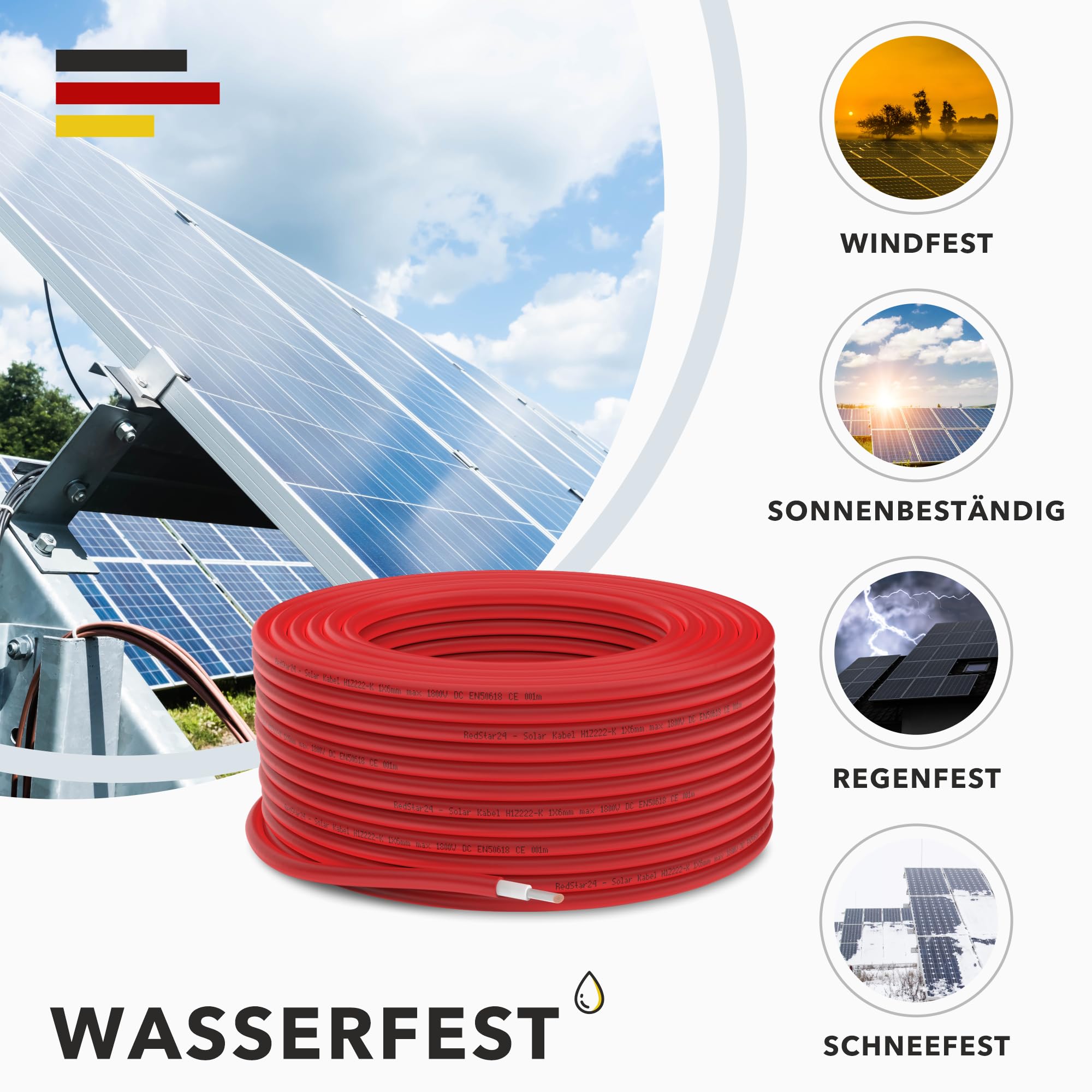 Germany B.e.s.t Solarkabel 6mm² 50m TÜV Zertifiziert – Photovoltaik-Kabel Aus Kupfer, Schwarz, Für Solaranlagen