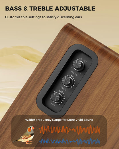 MEVOSTO Aktive Bluetooth Regallautsprecher - Holzoptik