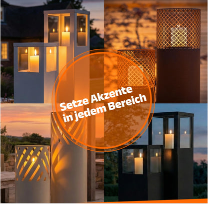 Bentson Windlichtsäule 2er Set, eckige Gartenlaterne, 95 + 75 cm