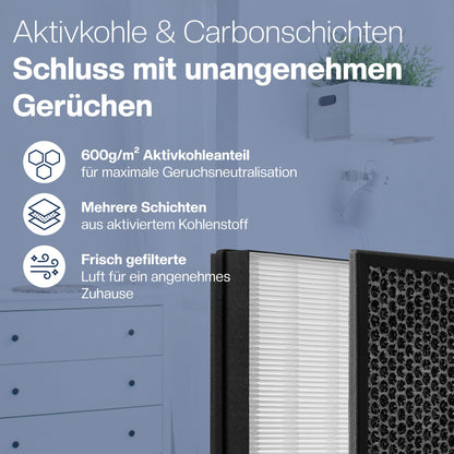 1E Filter-Set für Philips Luftreiniger, HEPA- & Aktivkohlefilter, 2er