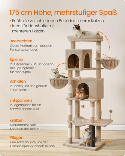 Feandrea Katzenbaum XL 175cm mit Höhlen – Kamelbraun PCT182K01