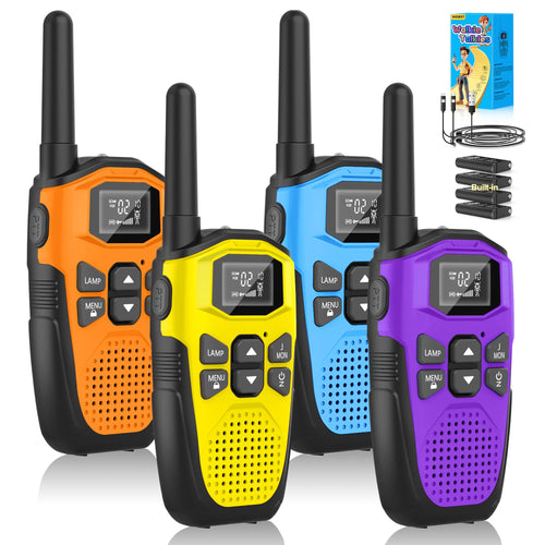 NXGKET Walkie Talkie 4er Set, aufladbar mit Akku und Taschenlampe, LCD-Display mit Hintergrundbeleuchtung