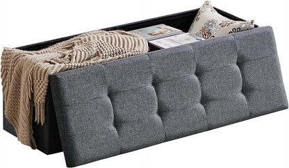 Zedelmaier Sitzbank mit Stauraum, faltbar, Leinen, Grau, 114x38x38 cm – gepolsterte Sitzfläche