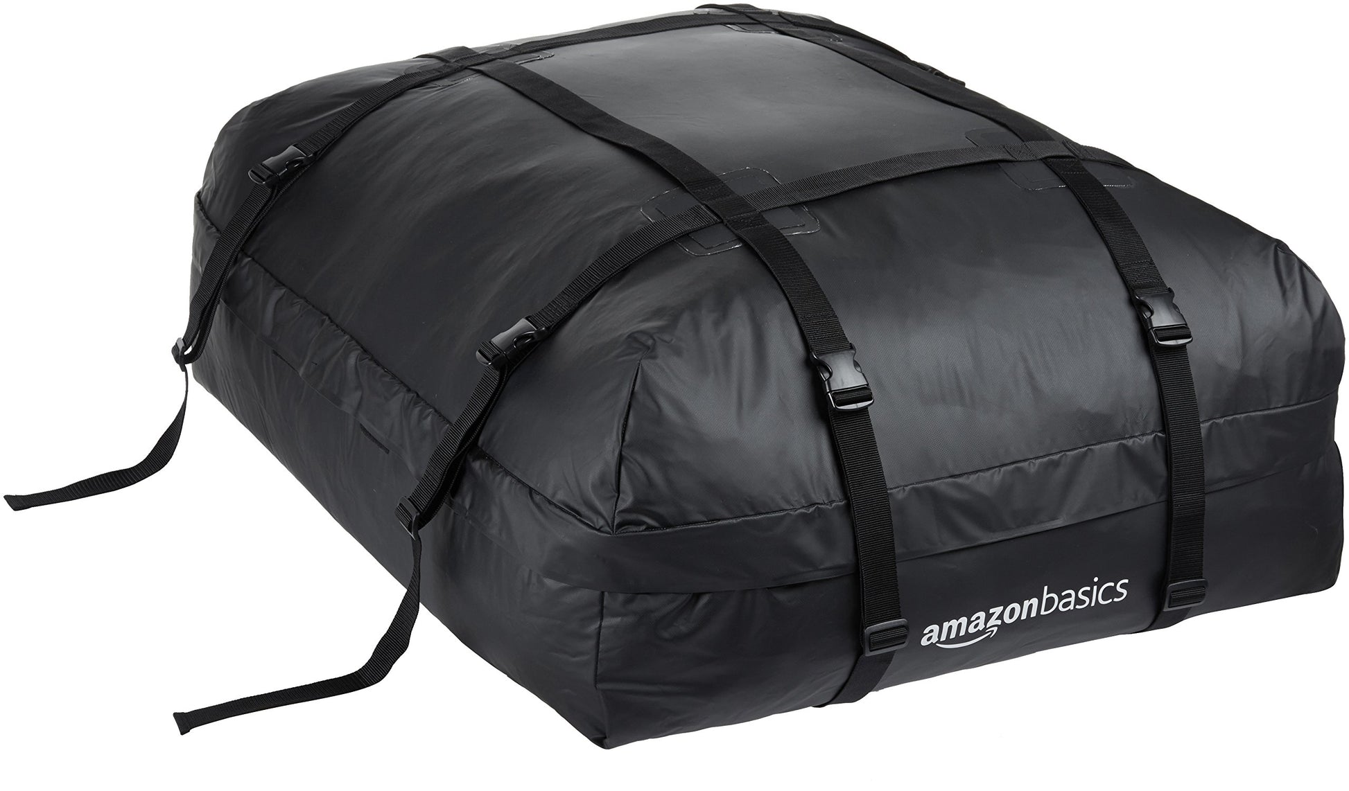 Amazon Basics Dachgepäckträger-Tasche 425 l, Schwarz – faltbar, mit 8 Befestigungsgurten
