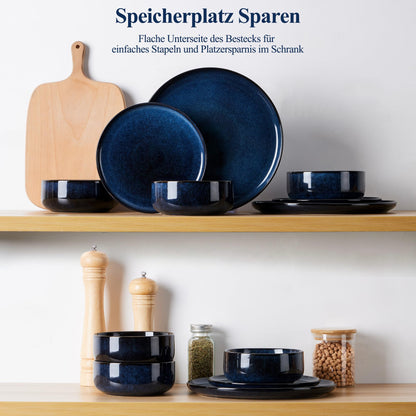 Joyfair Geschirrset 18-tlg Steinzeug für 6 Personen - Tiefsee Blau