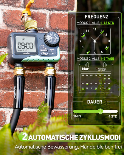 RAINPOINT Bewässerungscomputer 2 Zonen mit Messing-Anschlüssen