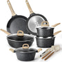 Terlulu Topfset Induktion 13-teilig, Granit Kochtopfset mit Deckel – schwarz, Glasdeckel