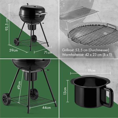 VonHaus Kettle Holzkohlegrill, Kugelgrill 53,5 cm mit Warmhalterost