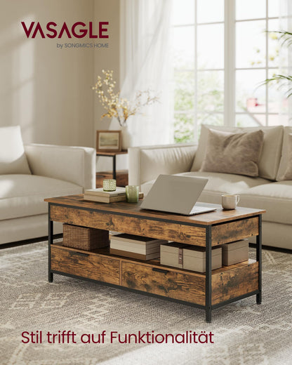 VASAGLE LCT252K01 Couchtisch – höhenverstellbar, Vintagebraun