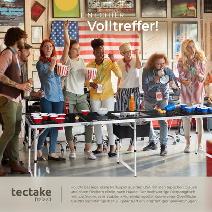 tectake Bierpong Tisch klappbar mit Eisfach, 100 Becher und 6 Bälle